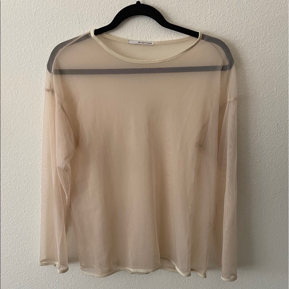 Sheer mesh cream long sleeve shirt